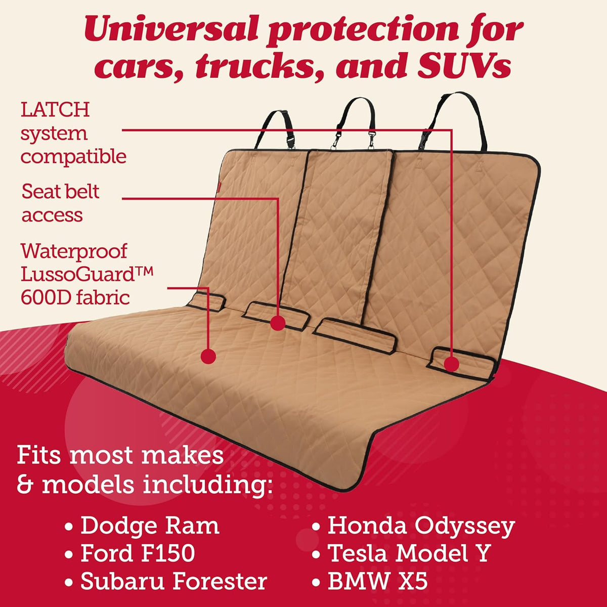 Dog Car Seat Cover for Back Seat - Tan