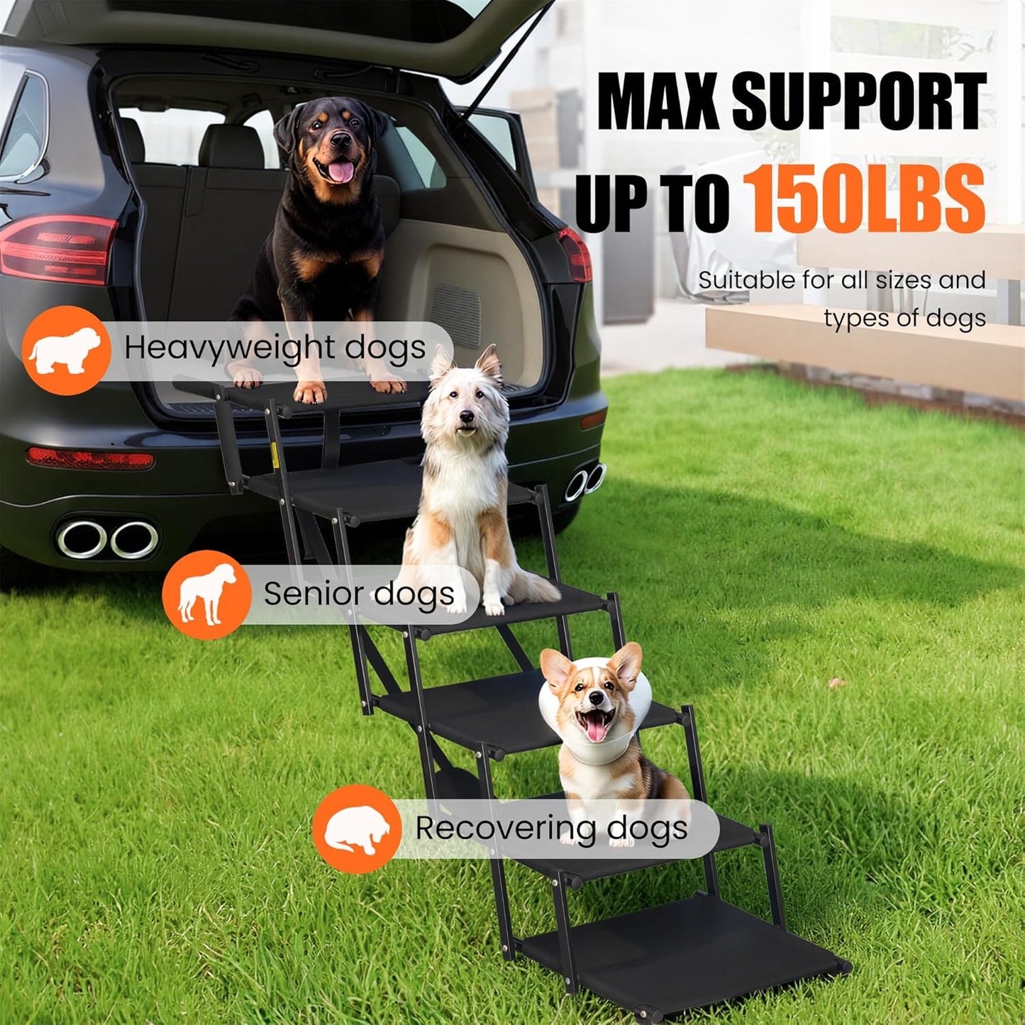 Dog Stairs for Large Dogs, Heavy Duty Foldable Dog Steps