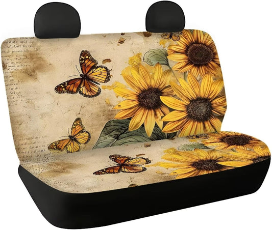 Vintage Butterfly Car Seat Cover Back Only Sunflower Rear