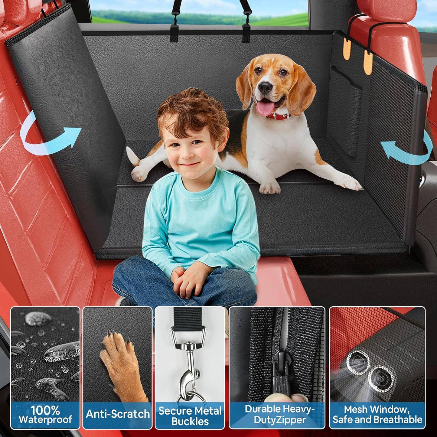 2026 Upgraded Dog Car Seat Cover for Back Seat with Hard