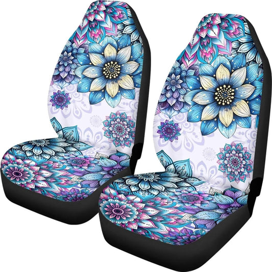 Talayituse Boho Mandala Flower Print Car Seat Covers, Dog Cushion Breathable Vehicles Interior Accessories, Durable Bucket Car Seat Cover Vehicle Seat Protector for 2 Front Seats Only