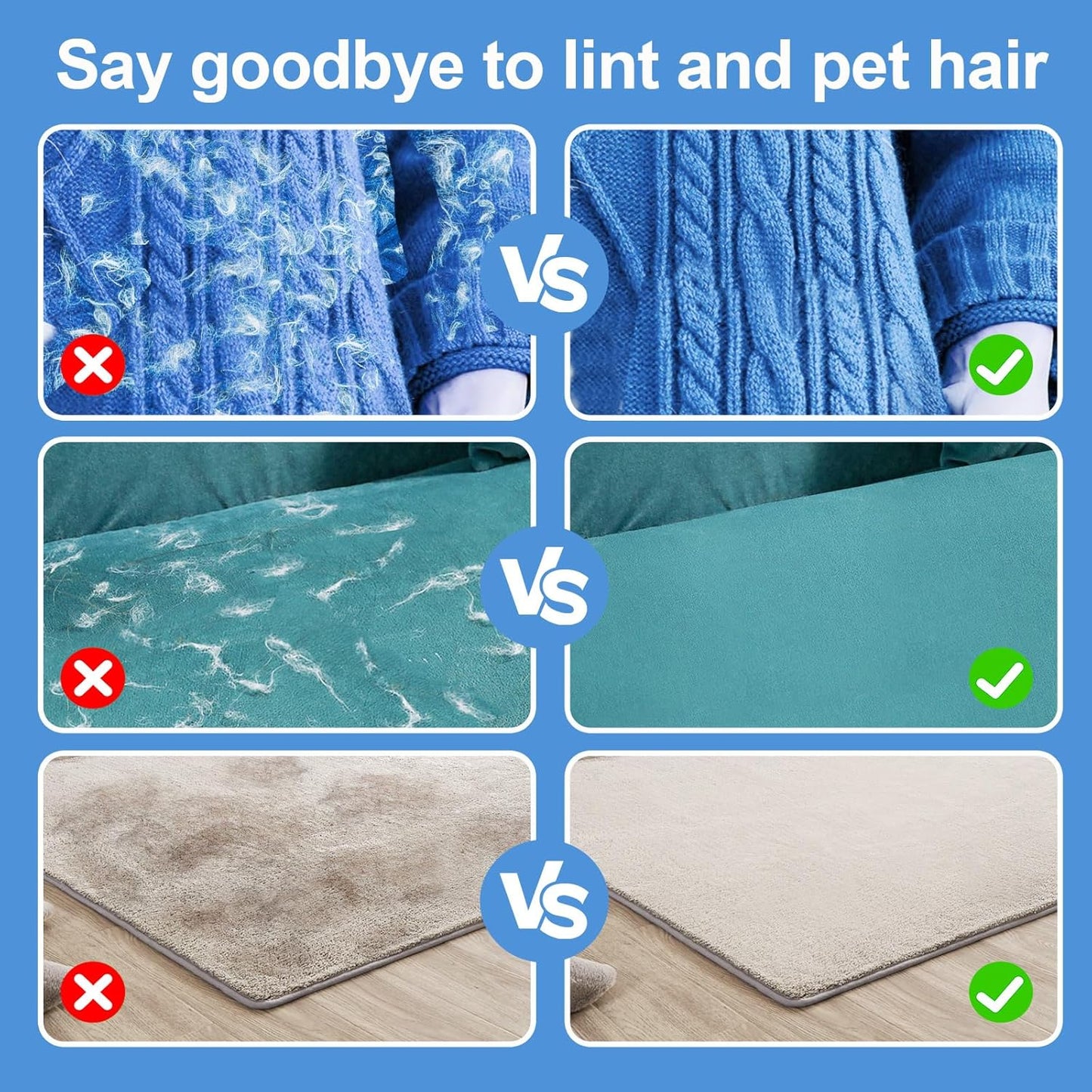 Pet Hair Removal Gloves - Reusable, Anti-Static & Washable