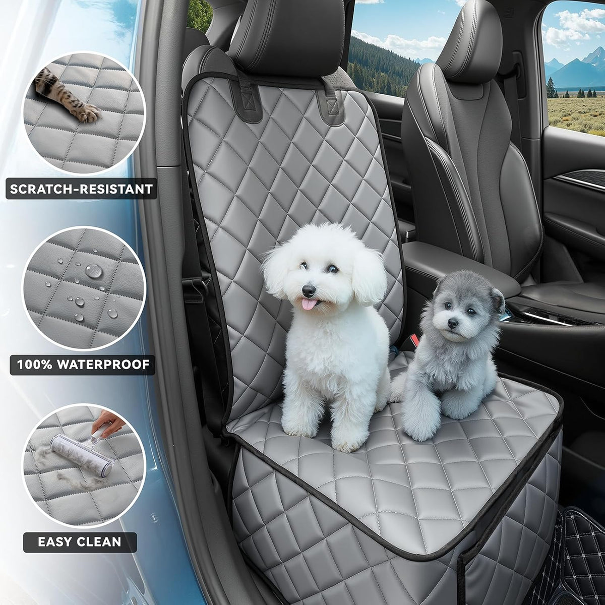 Waterproof Car Front Seat Cover for Dogs, PU Leather Car