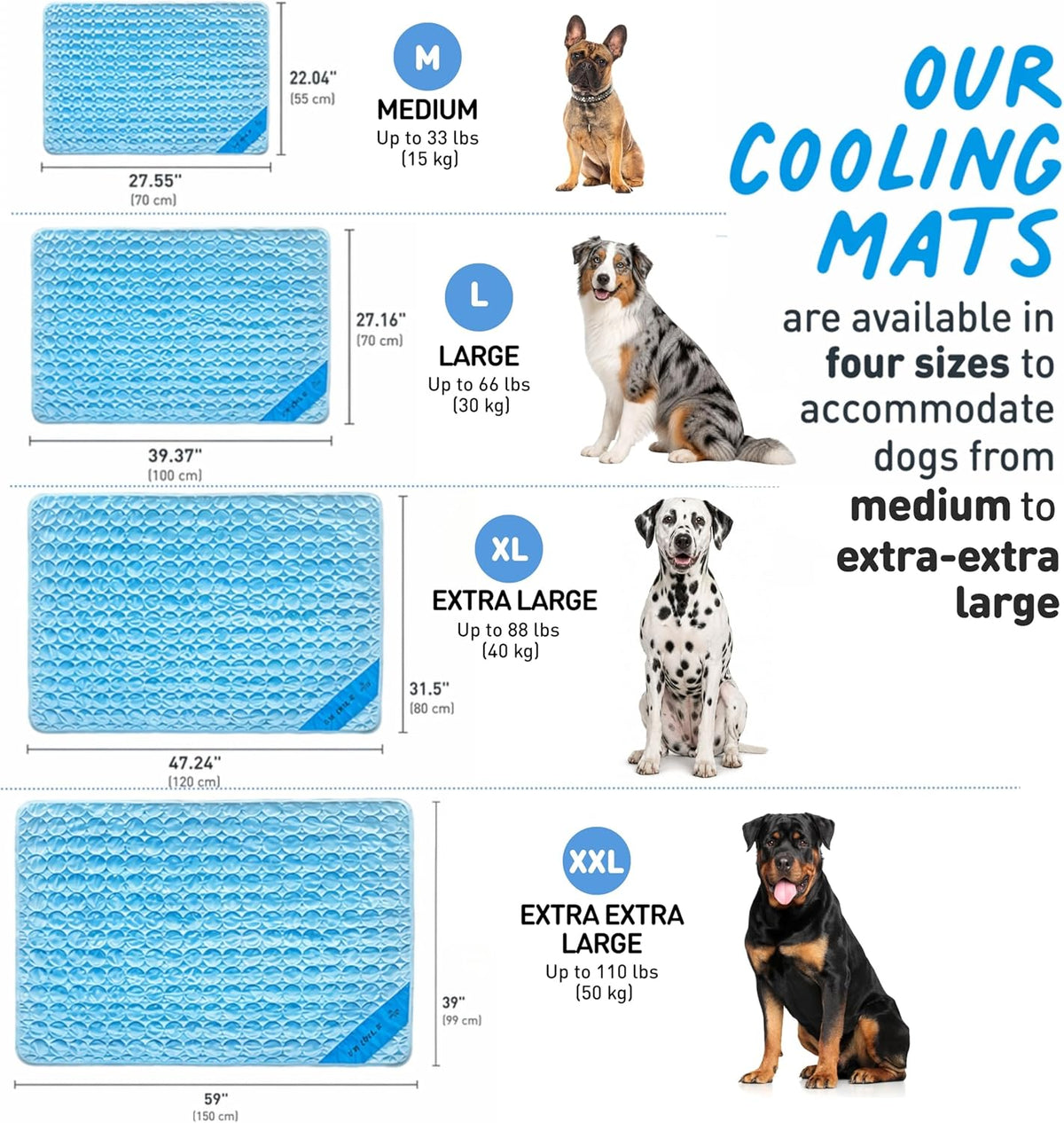 INSPECTOR TAIL Dog Cooling Mat - No Freeze Needed, Self-Cooling Pad for Medium Dogs, Washable Portable for Crate Kennel Car Sofa Bed Floor, Indoor Outdoor Summer Use, 28"x22" with Carry Bag
