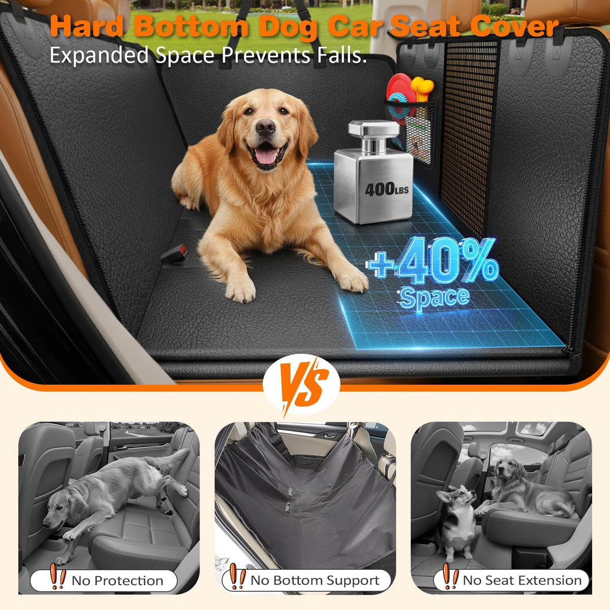 PU Leather Backseat Extender for Dogs, Hard Bottom Dog Car