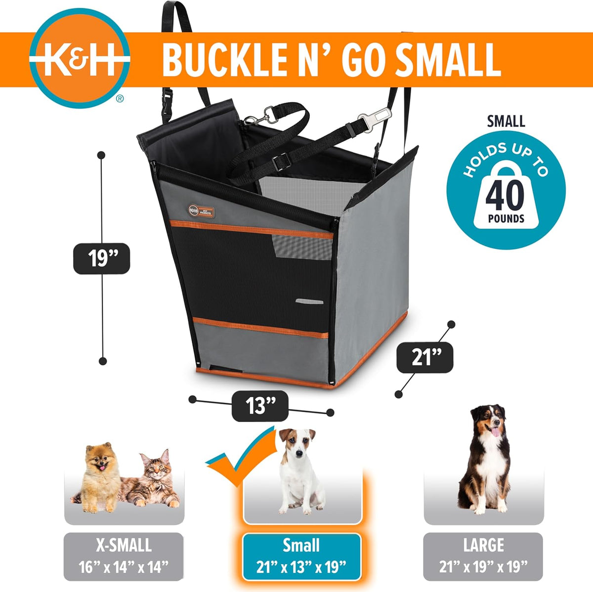 Buckle N Go Dog Car Seat for Medium Dogs, Waterproof