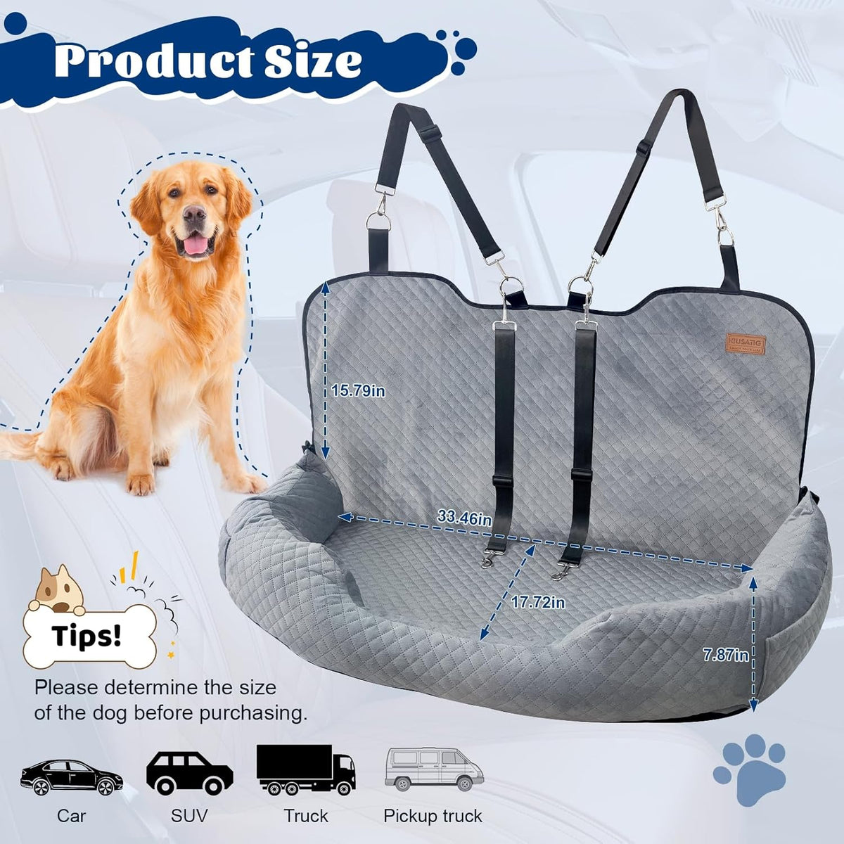 Dog Car Seat for Large/Medium Dog Pet Under 55 lbs or 2