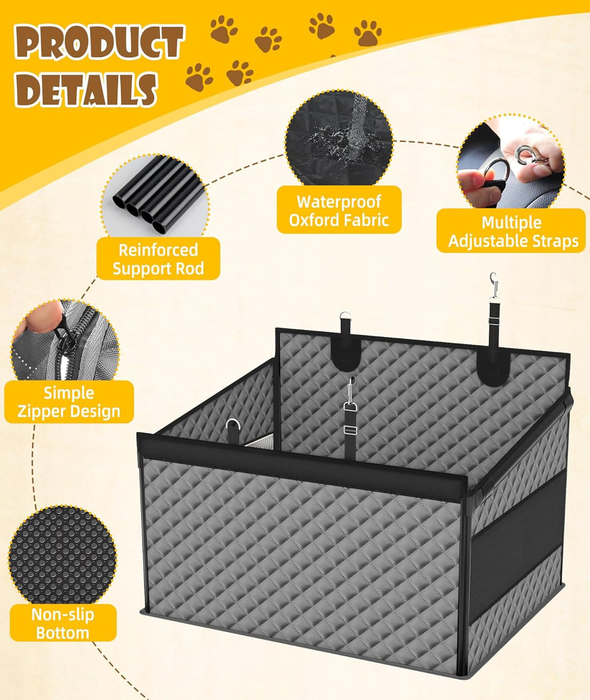 Dog Car Seat for Large Dogs, Foldable Pet Car Seat with