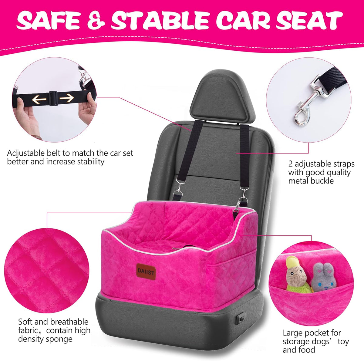 Dog Car Seat for Small Medium Dogs, Detachable Washable