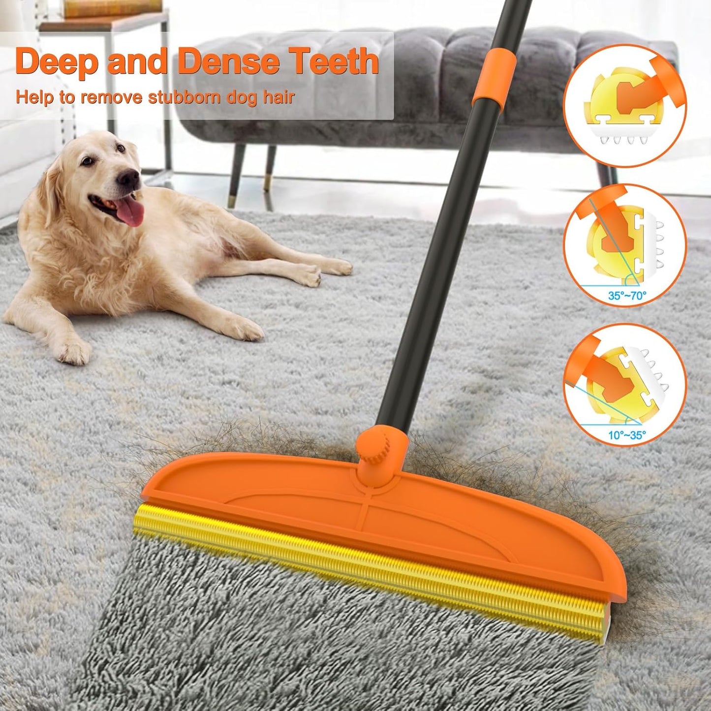 Carpet Rake for Pet Hair Removal, 5FT Reusable Pet Hair