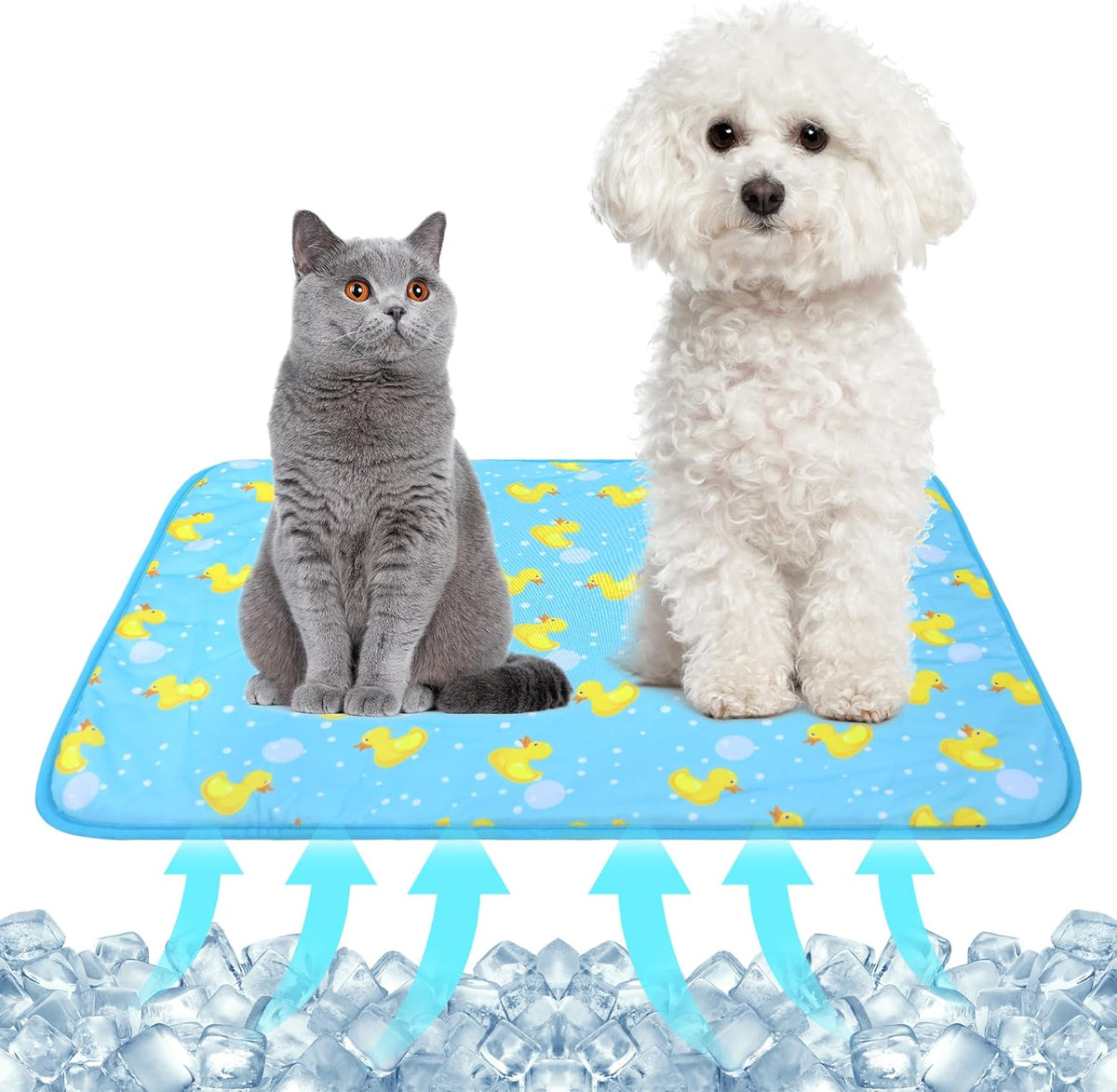 NACOCO Summer Pet Cooling Mat - Cat Dog Cushion Pad Sleeping Cool Ducks Comfortable Soft for Pets Kids and Adults(Blue Duck, S)