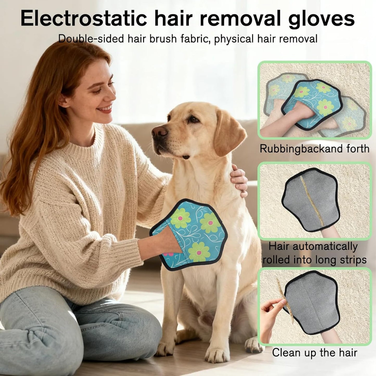 Pet Hair Removal Glove for Dogs Cats Reusable Washable Set