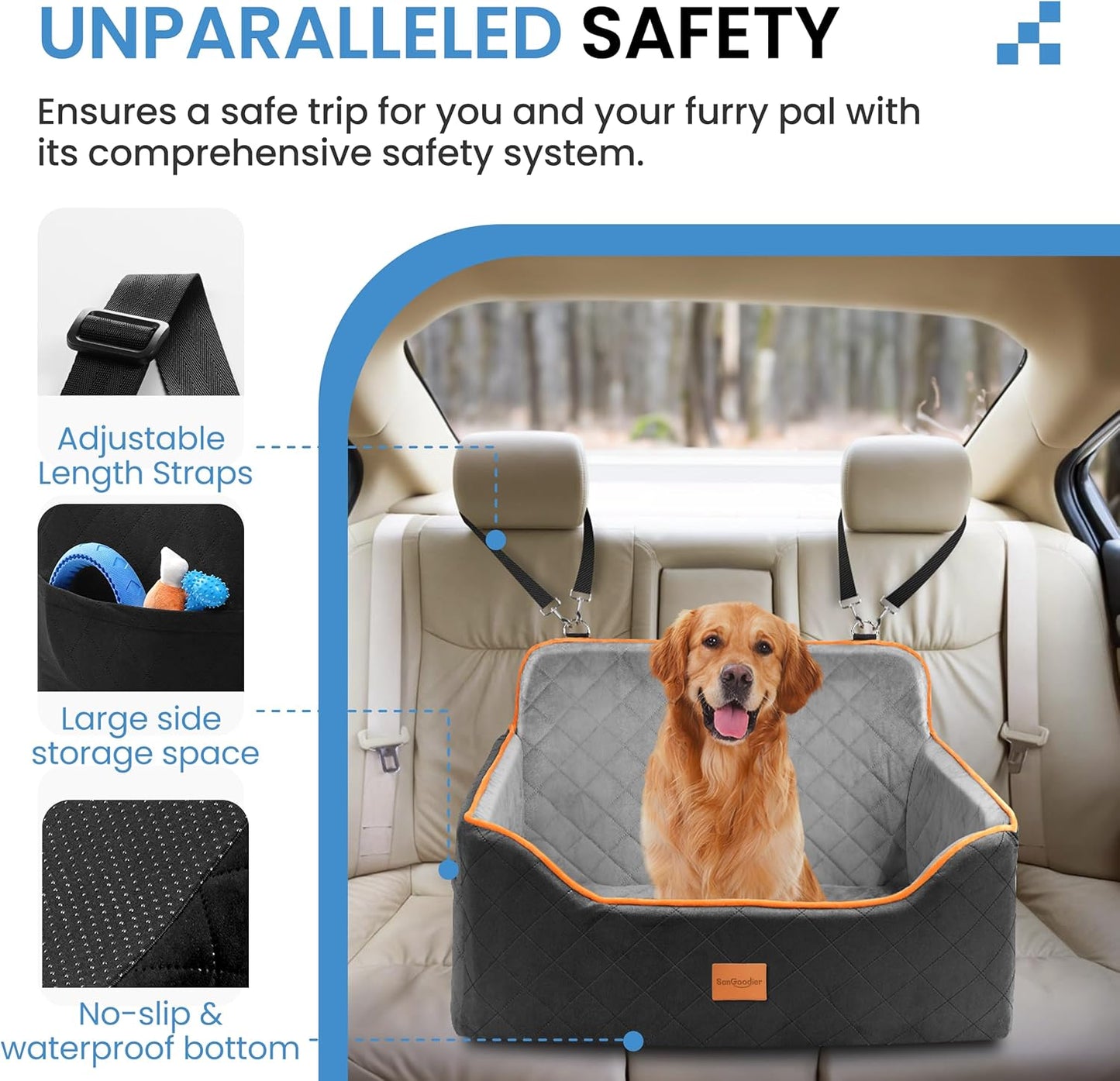 Dog Car Seat for Medium Dogs - Pet Car Seat with 2 Safety