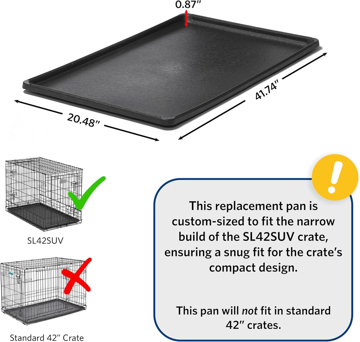 Replacement Pan 42 Inch Long Midwest SUV Dog Crate; 41.34L