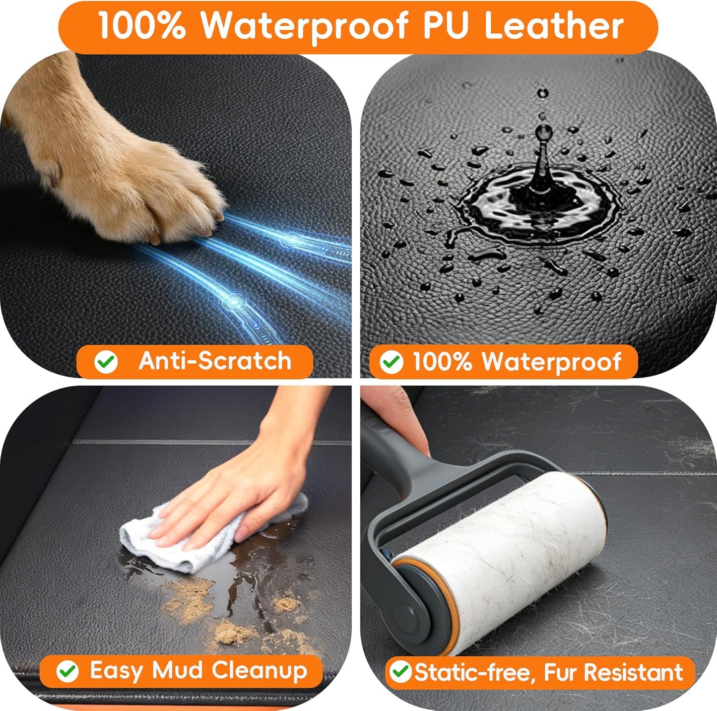 2-In-1 Heavy-Duty Hard Bottom Dog Hammock for Car, PU
