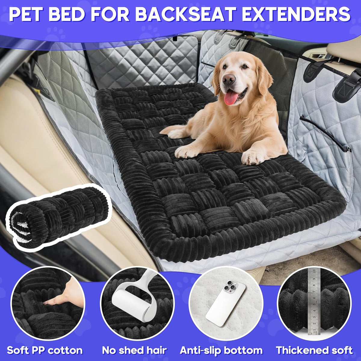 Dog Car Bed Mat, Non-Slip Backseat Extender Pet Blanket