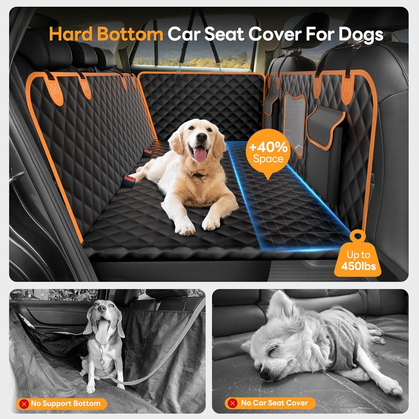 Dog Car Seat Cover for Back Seat Hard Bottom - Waterproof