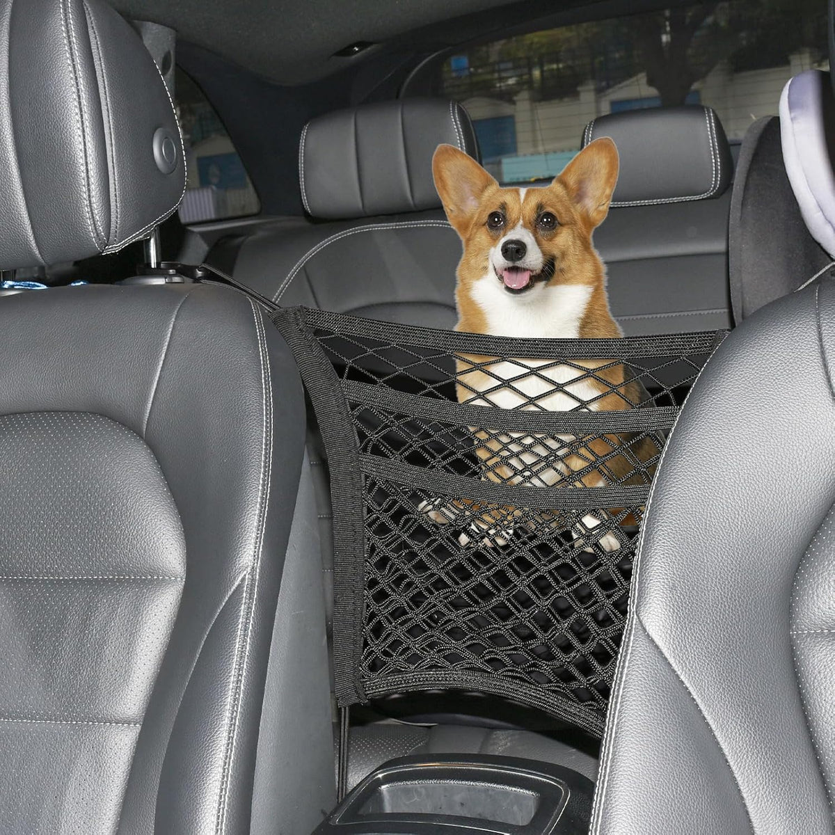 3-Layer Car Mesh Organizer Storage Between Front Seats Kid Dog Pet Net Barrier Car Net Pocket Elastic Tissue Purse Holder Netting for SUV, Van