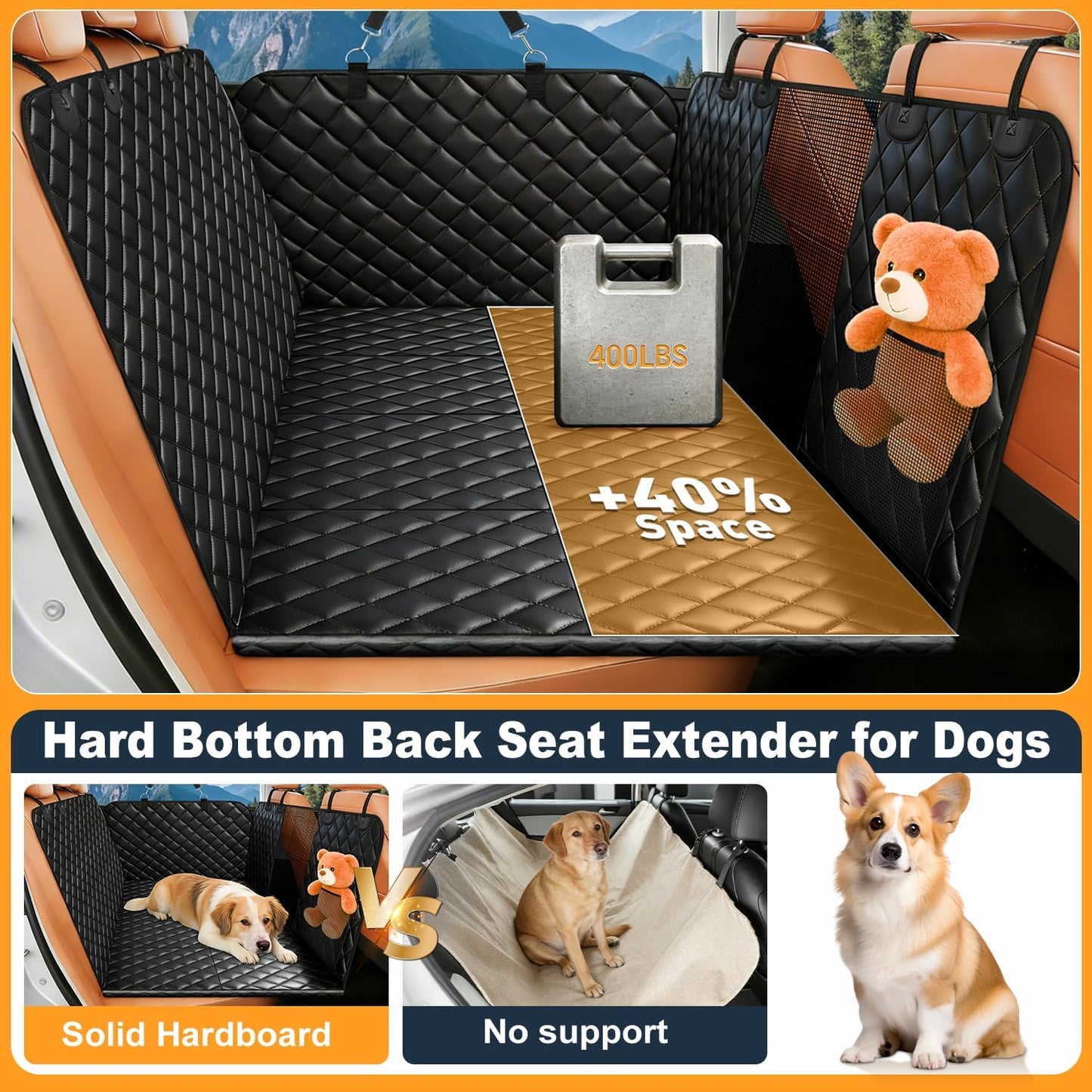 Dog Car Seat Cover for Back Seat, Hard Bottom Back Seat