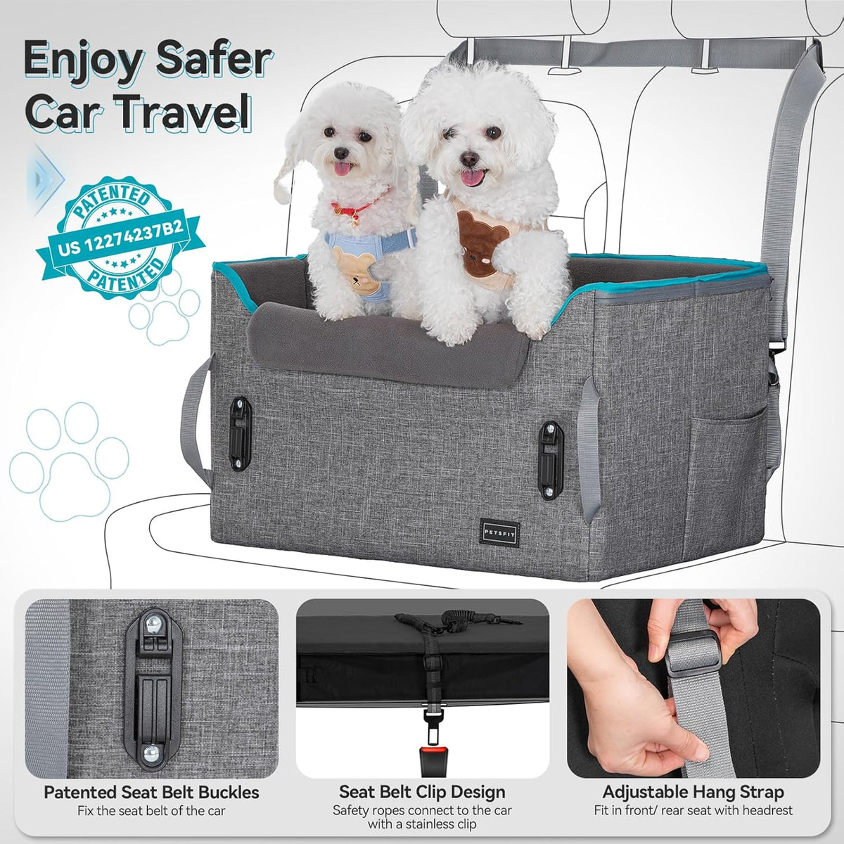 Dog Booster Car Seat for Small/Medium Dogs, Dog Car Seat