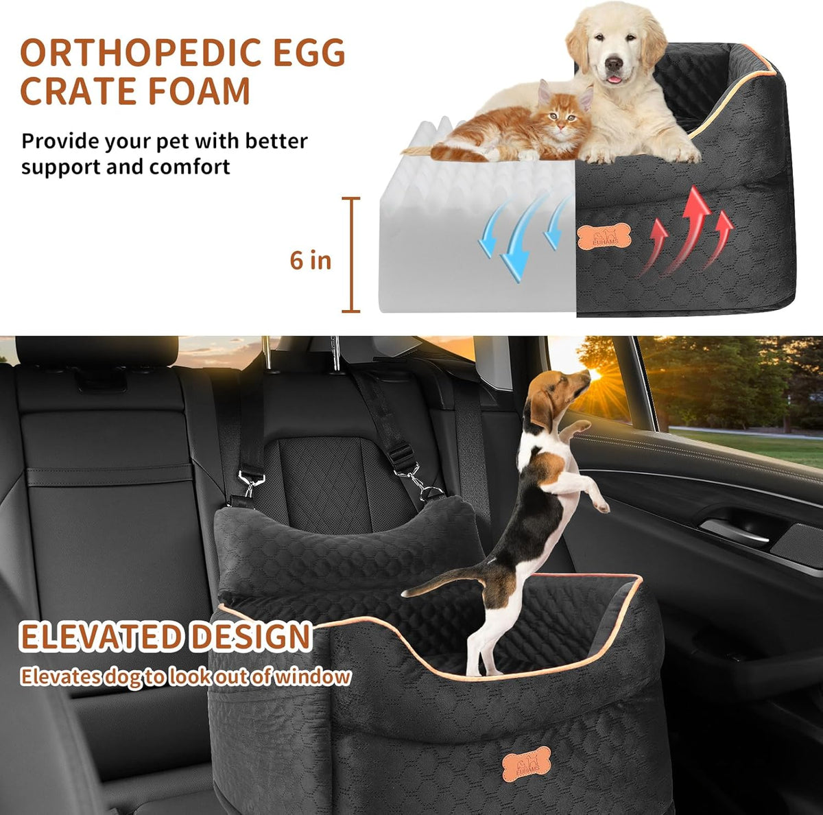 Dog Car Seat - Memory Foam Dog Booster Seats for Small Dogs