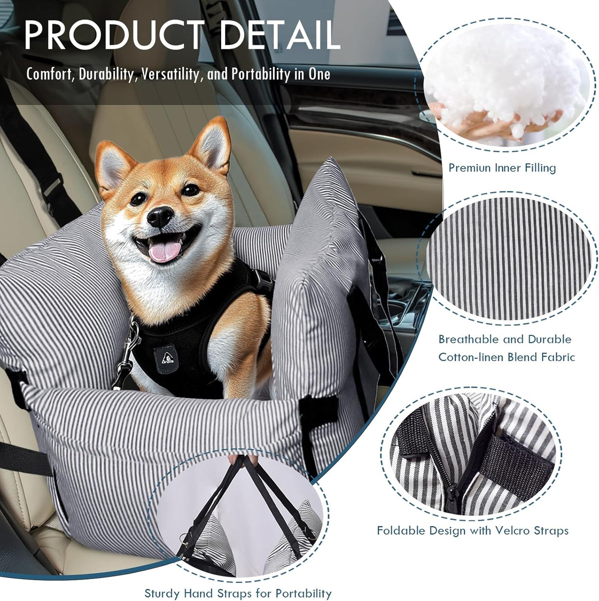 Dog Car Seat for Small/Medium Dogs Under 40 lbs - Elevated