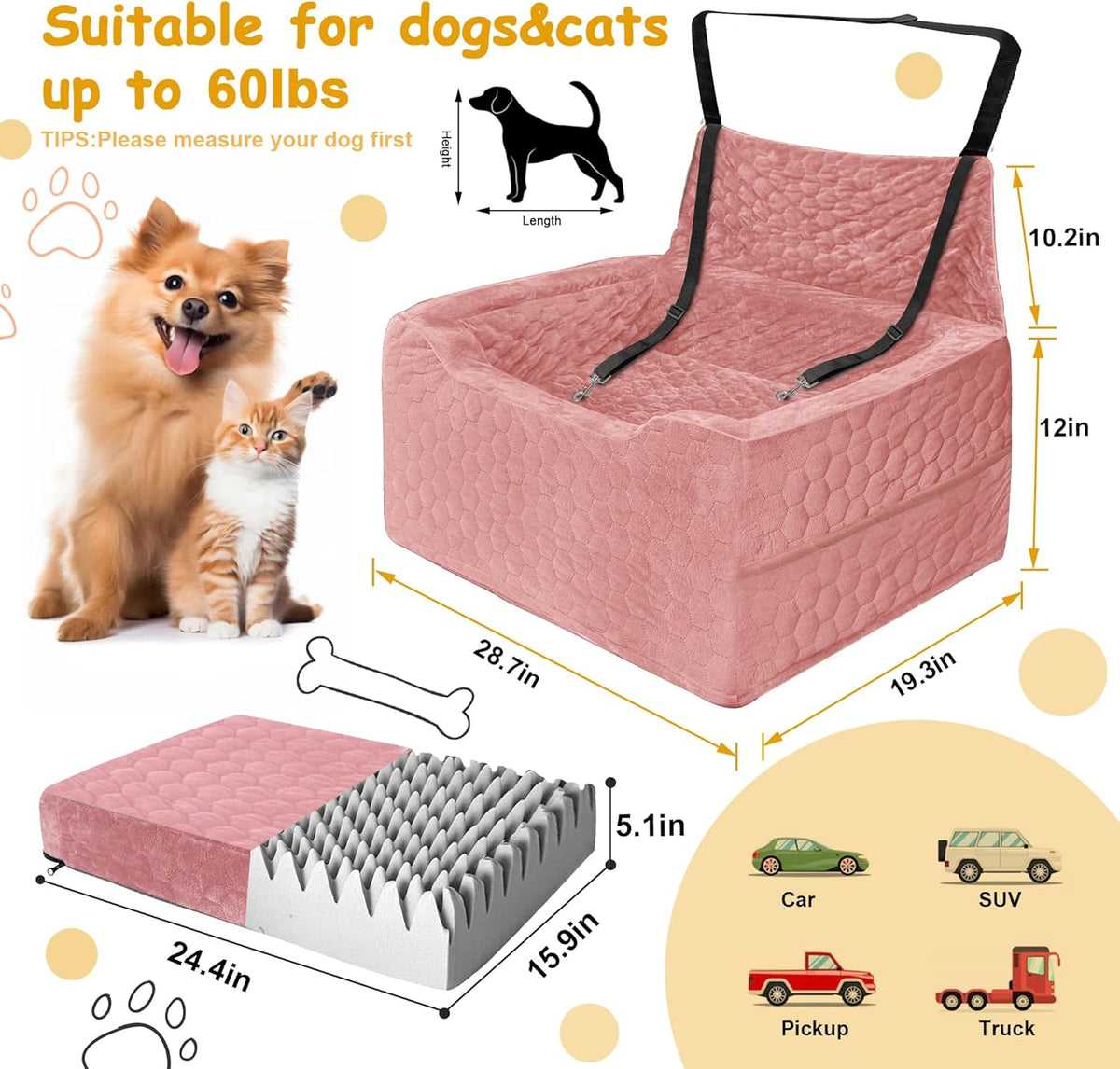 Dog Car Seat for Medium/Large Dog Booster Seat Under 60 lbs