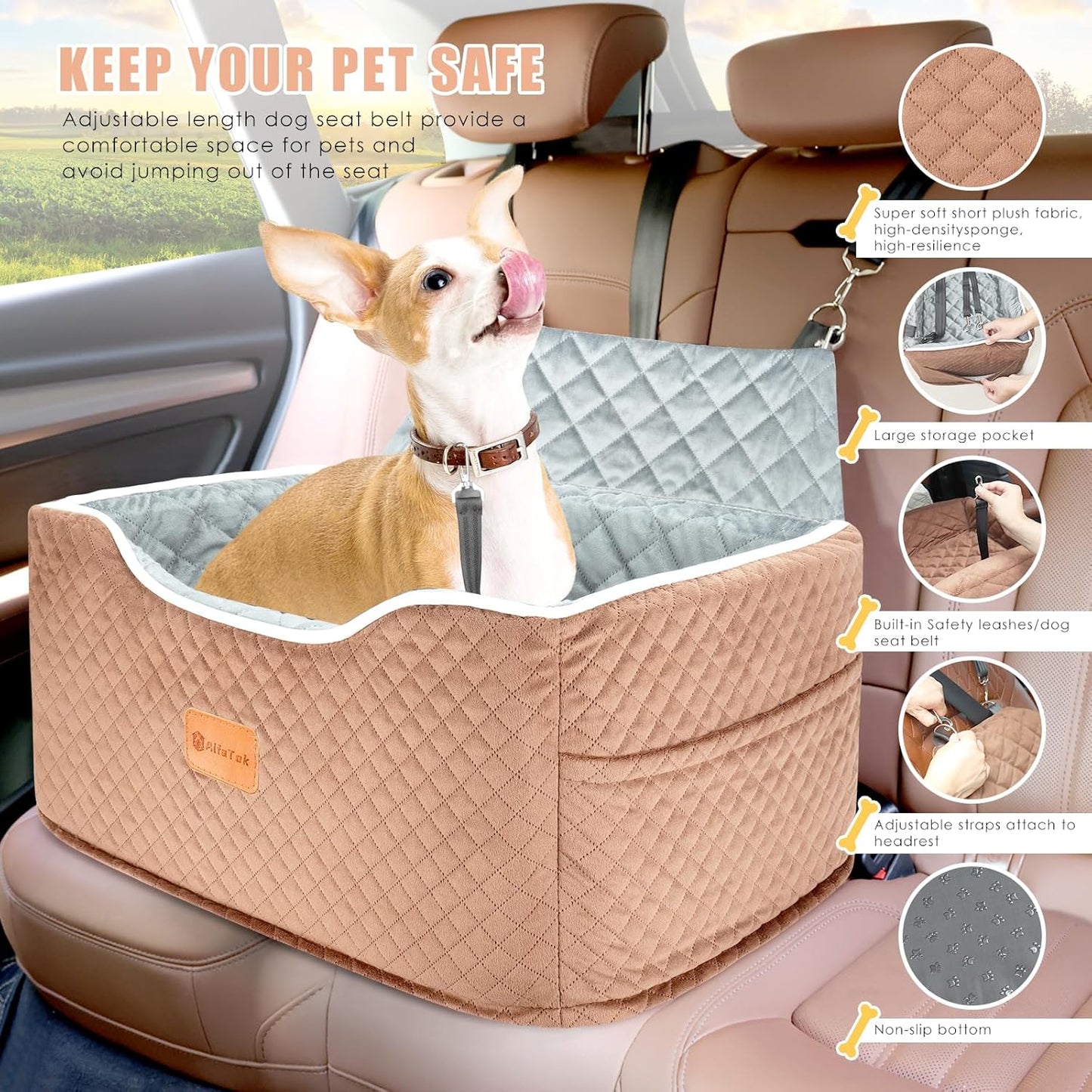 Memory Foam Booster Dog Car Seat Medium Dogs, Elevated Pet