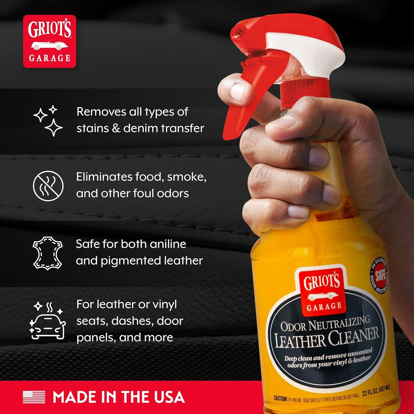 Odor Neutralizing Leather Cleaner for Car Seats, Dashboard
