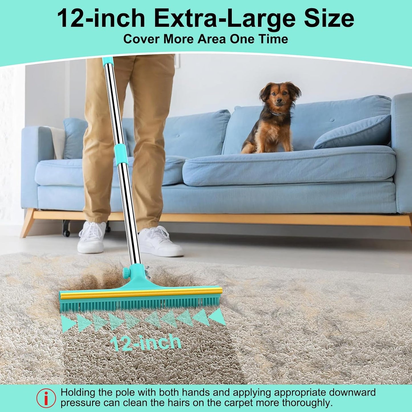 Carpet Rake for Pet Hair Removal - 60" Adjustable Long