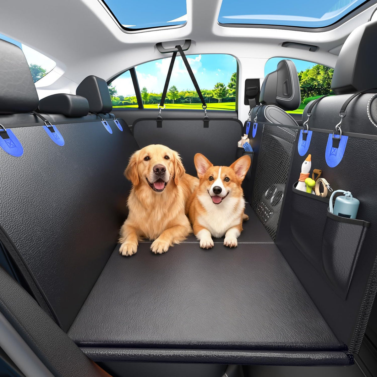 2-In-1 Heavy-Duty Hard Bottom Dog Hammock for Car, PU