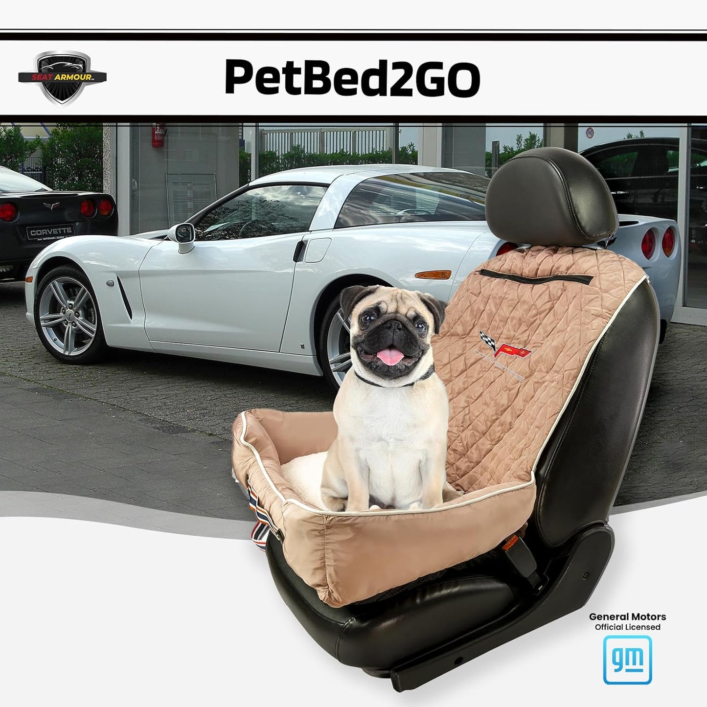 PetBed2GO, Corvette C6, Black Pet Bed Cushion & Car Seat