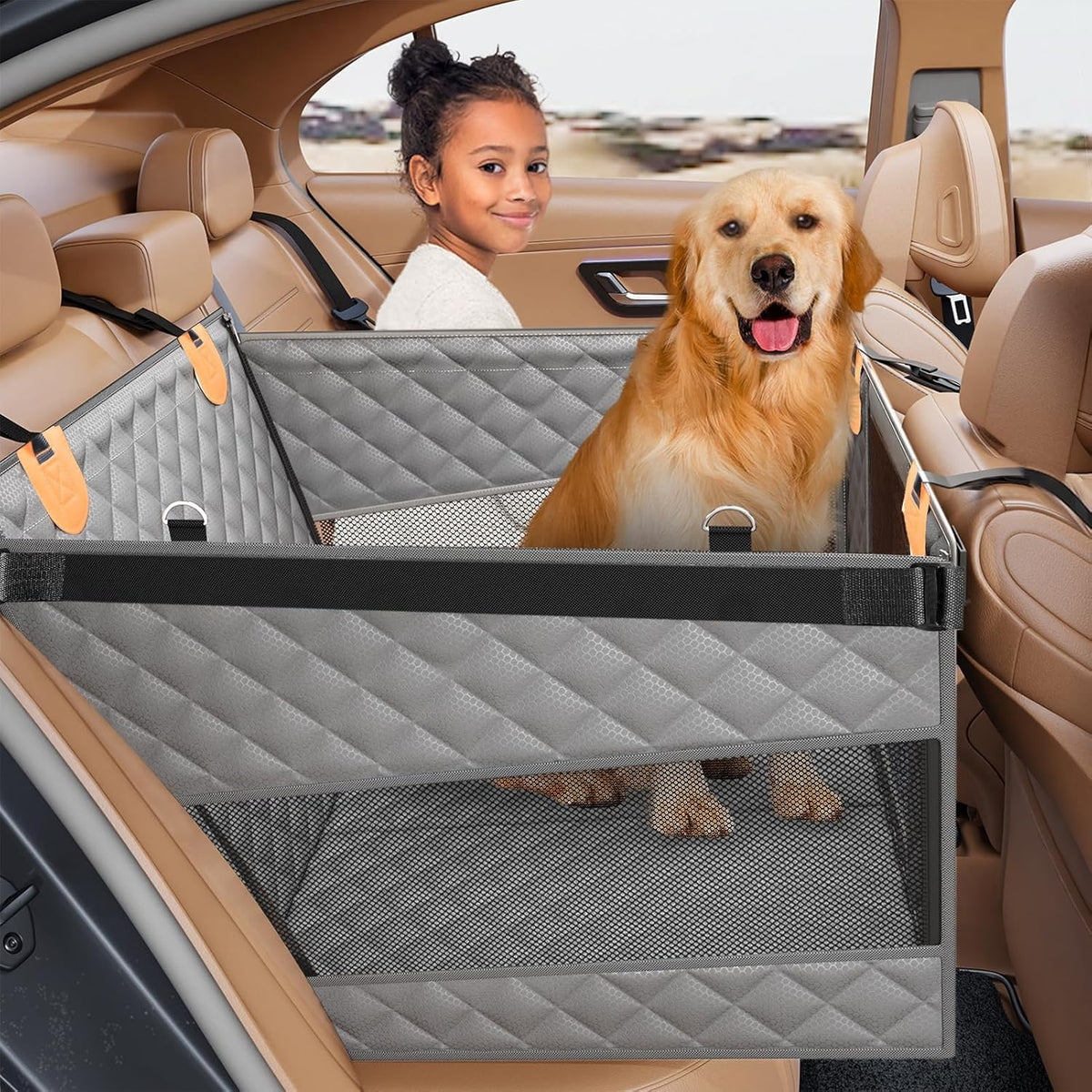 Large Dog Car Seat, Back Seat Extender for Dogs with 3 Mesh