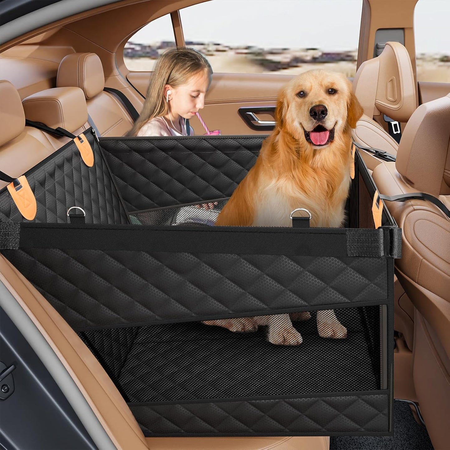 Large Dog Car Seat, Back Seat Extender for Dogs with 3 Mesh