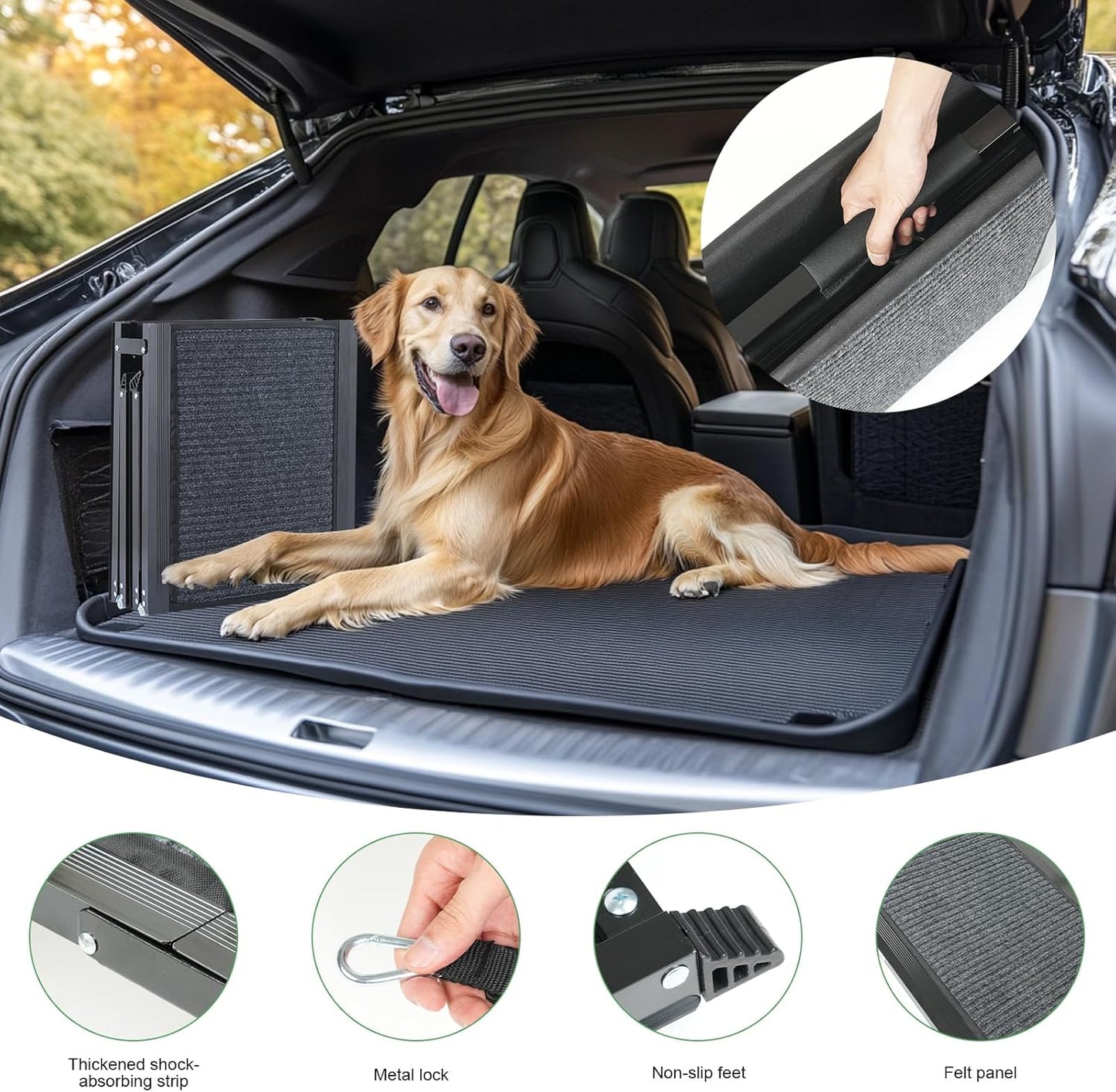 Folding Pet Car Ramp with Non-Slip Rug Surface, Portable