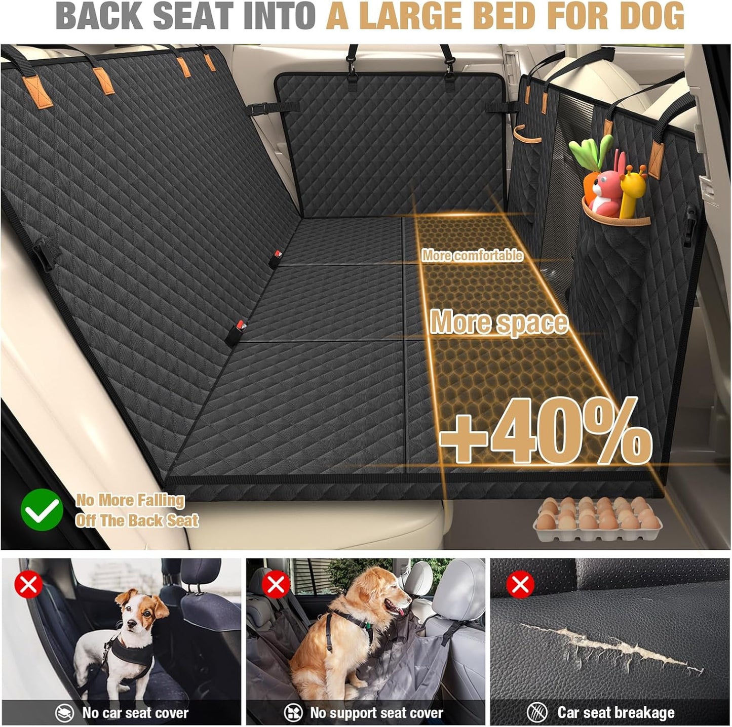 400LBS Hard Bottom Dog Car Hammock - Waterproof Dog Seat
