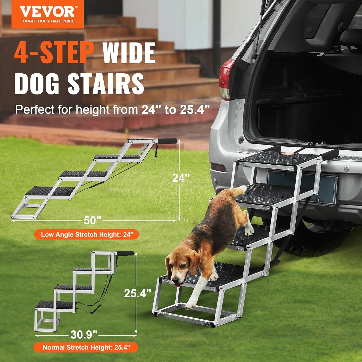 4-Step Dog Car Steps, Folding Dog Ramp with Nonslip