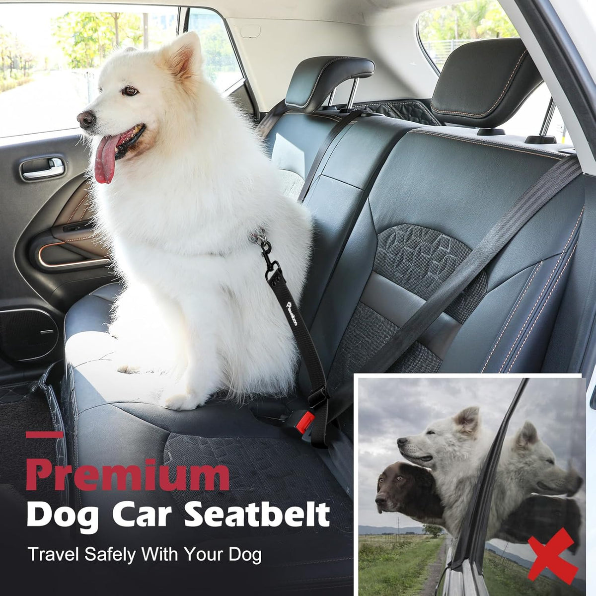 2-Pack Dog Car Seatbelts, Universal Pet Safety Belts with