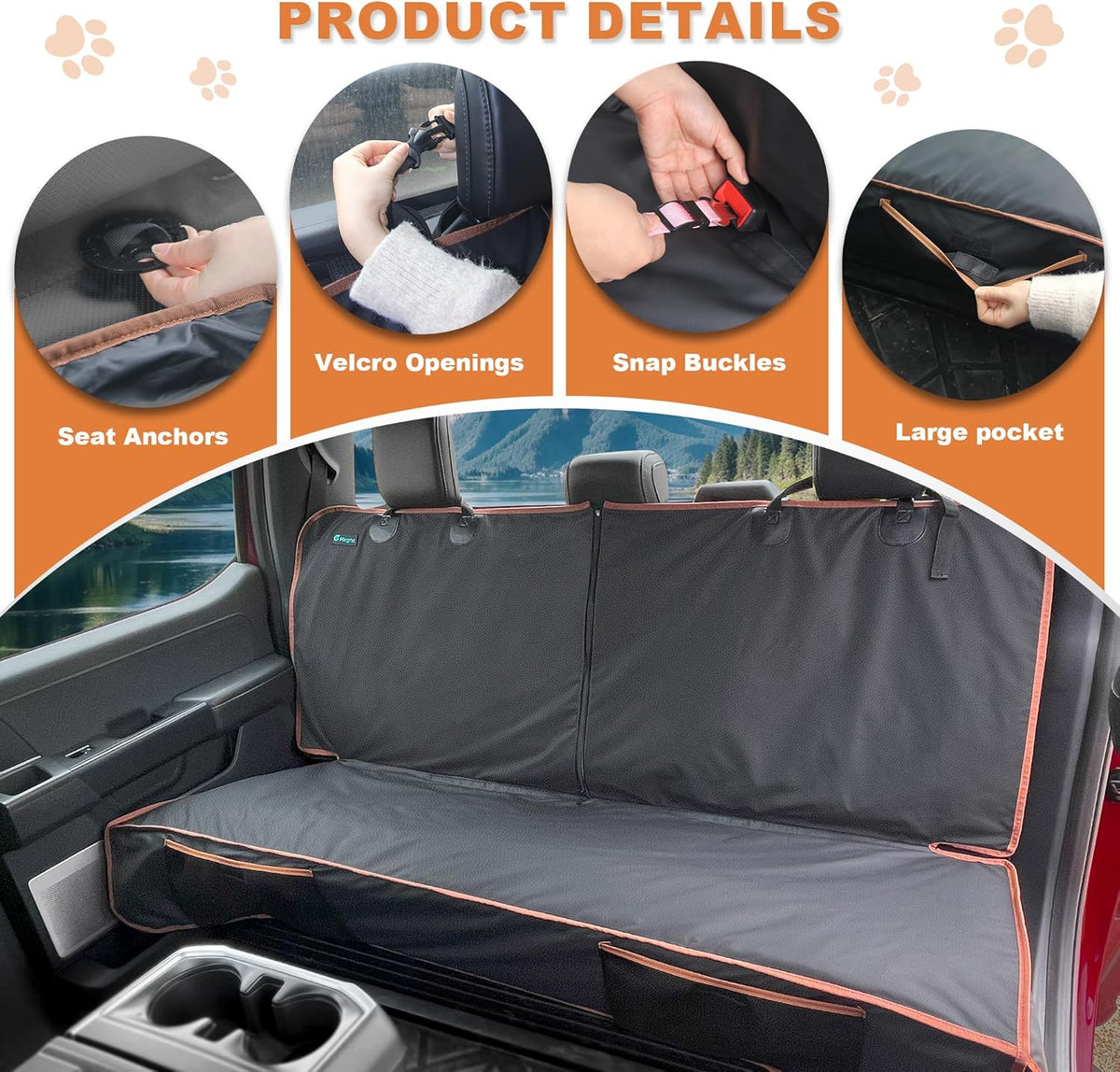 Dog Car Seat Cover for Back Seat, Waterproof PU Leather