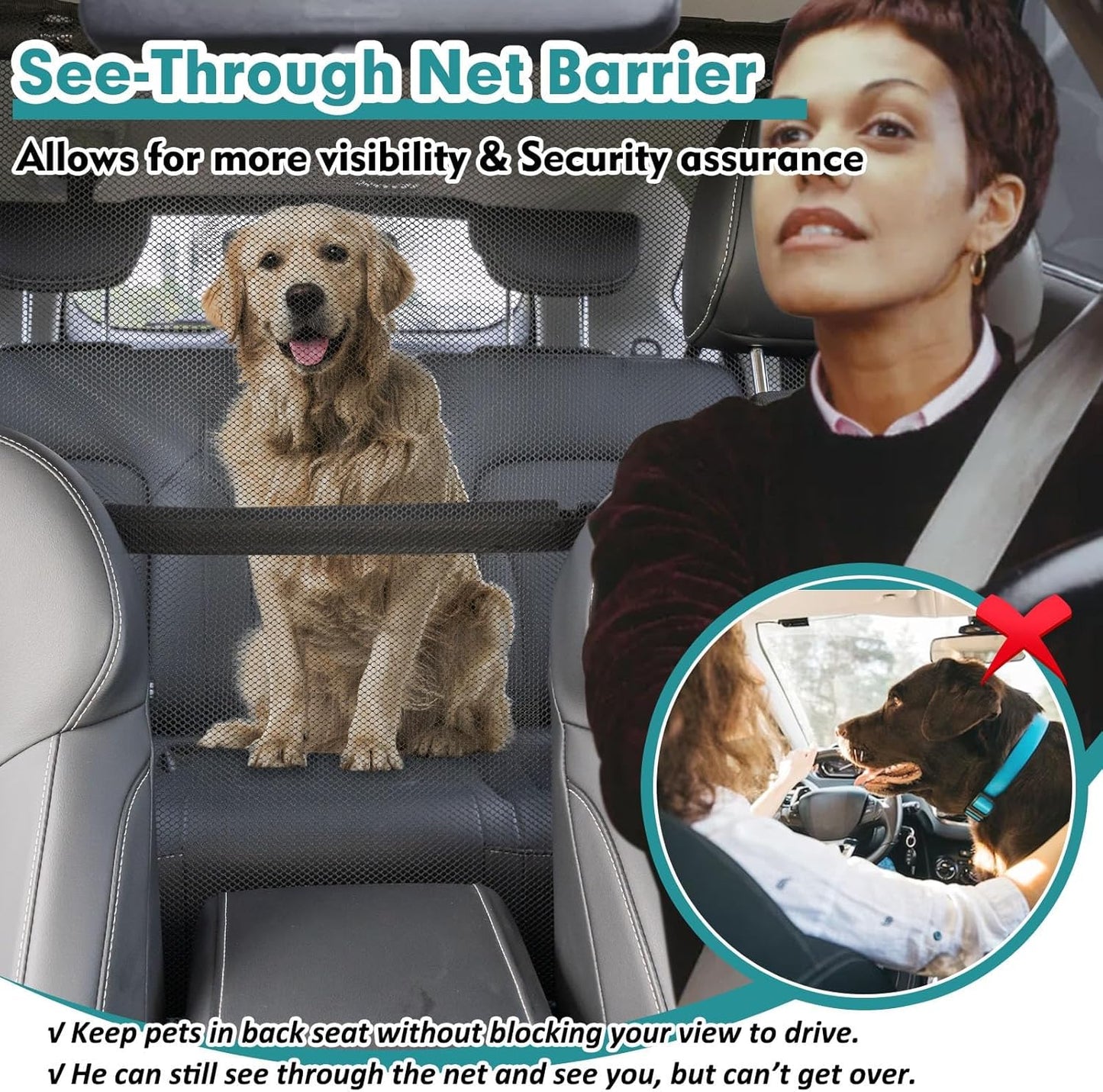 Dog Car Barrier Escape-Proof, 50" Wide Car Divider for 2nd