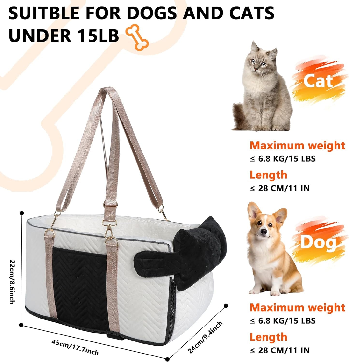 Dog Car Seat for Small Dogs Adjustable Portable Center
