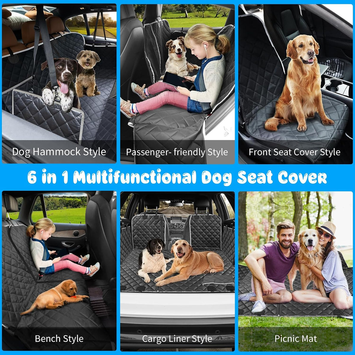 4 in 1 Dog Car Seat Cover for Back Seat, Waterproof Dog