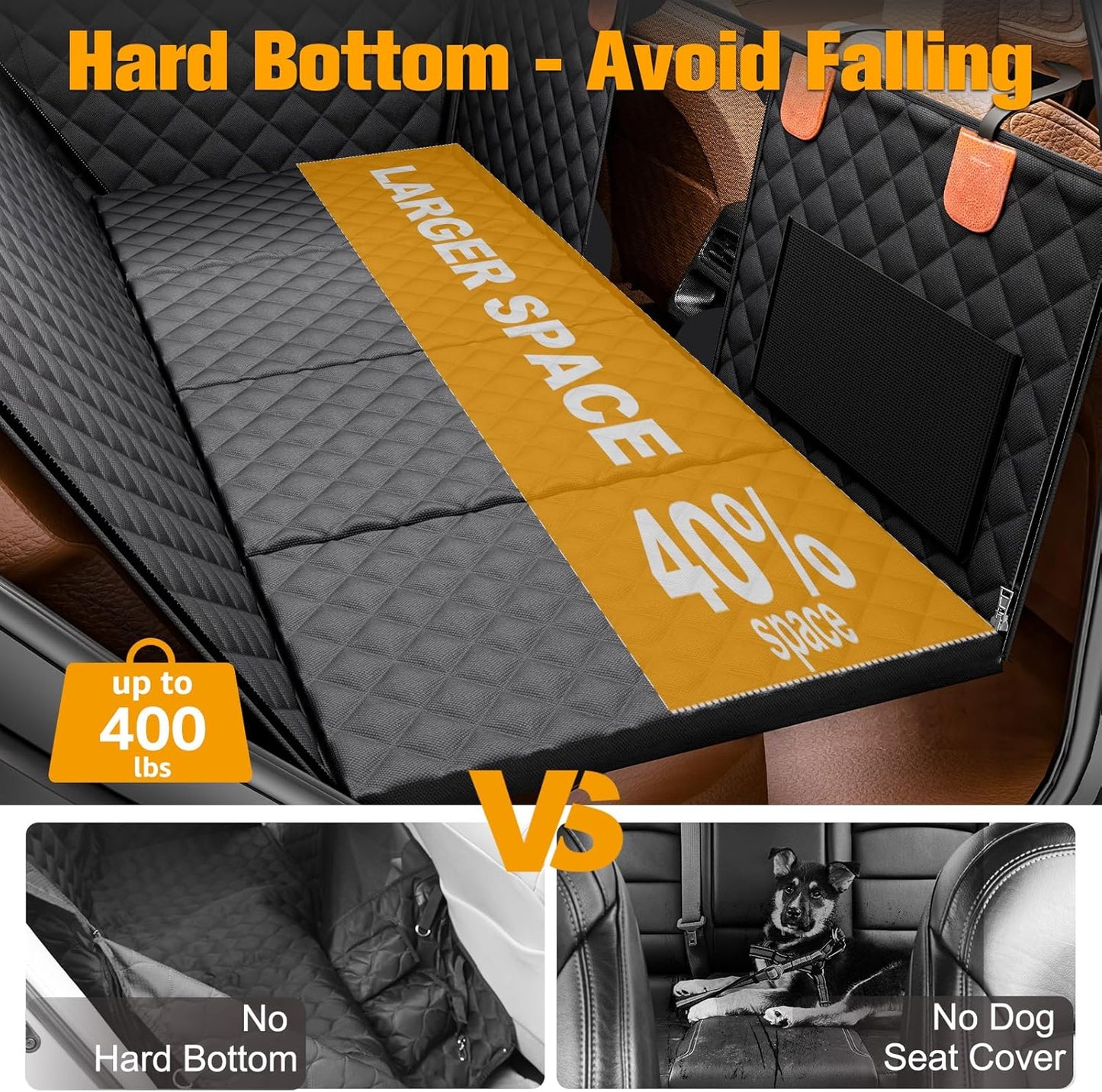 Back Seat Extender for Dogs, Hard Bottom Dog Car Seat Cover