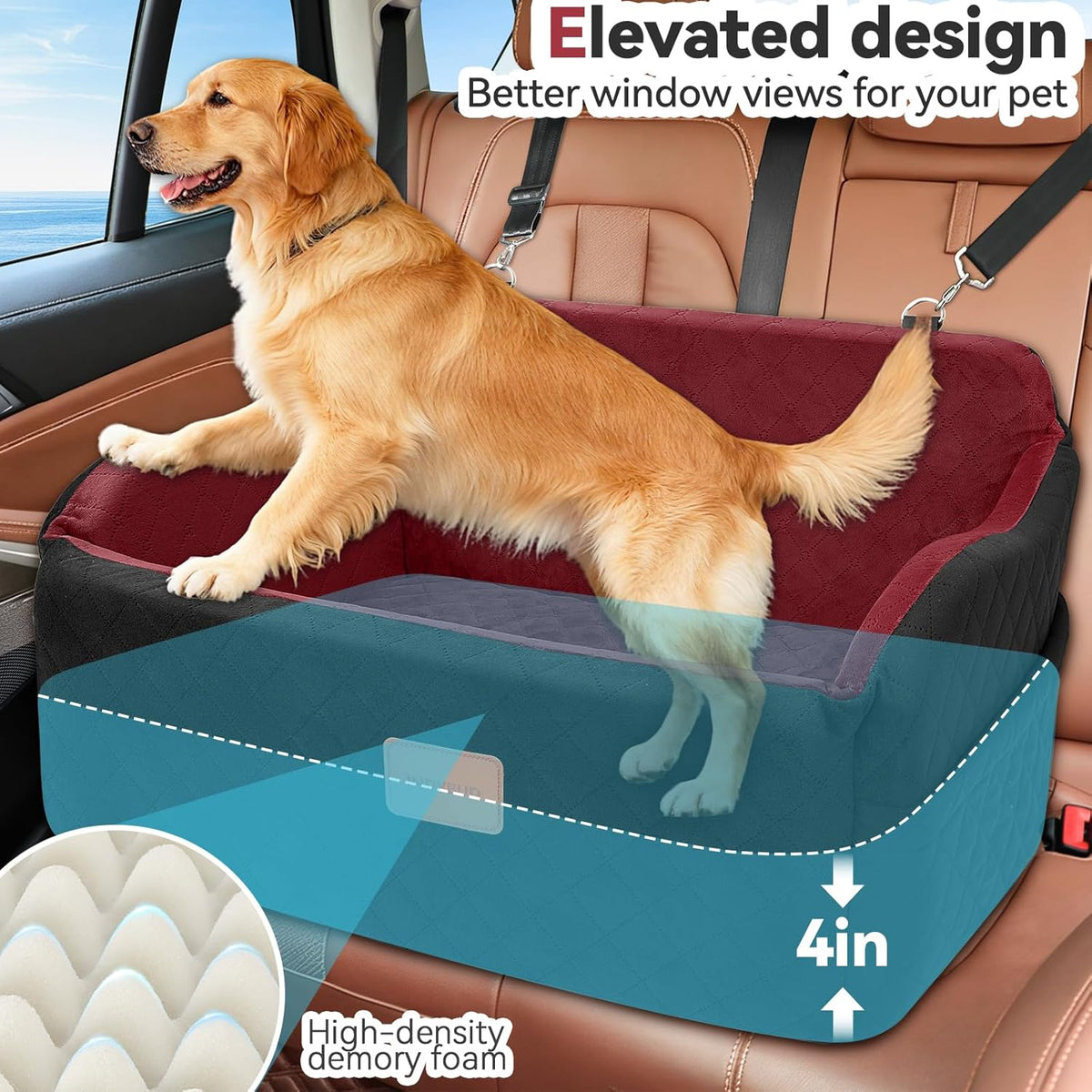 Dog Car Seat for Medium/Large Dogs, Memory Foam Pet Booster