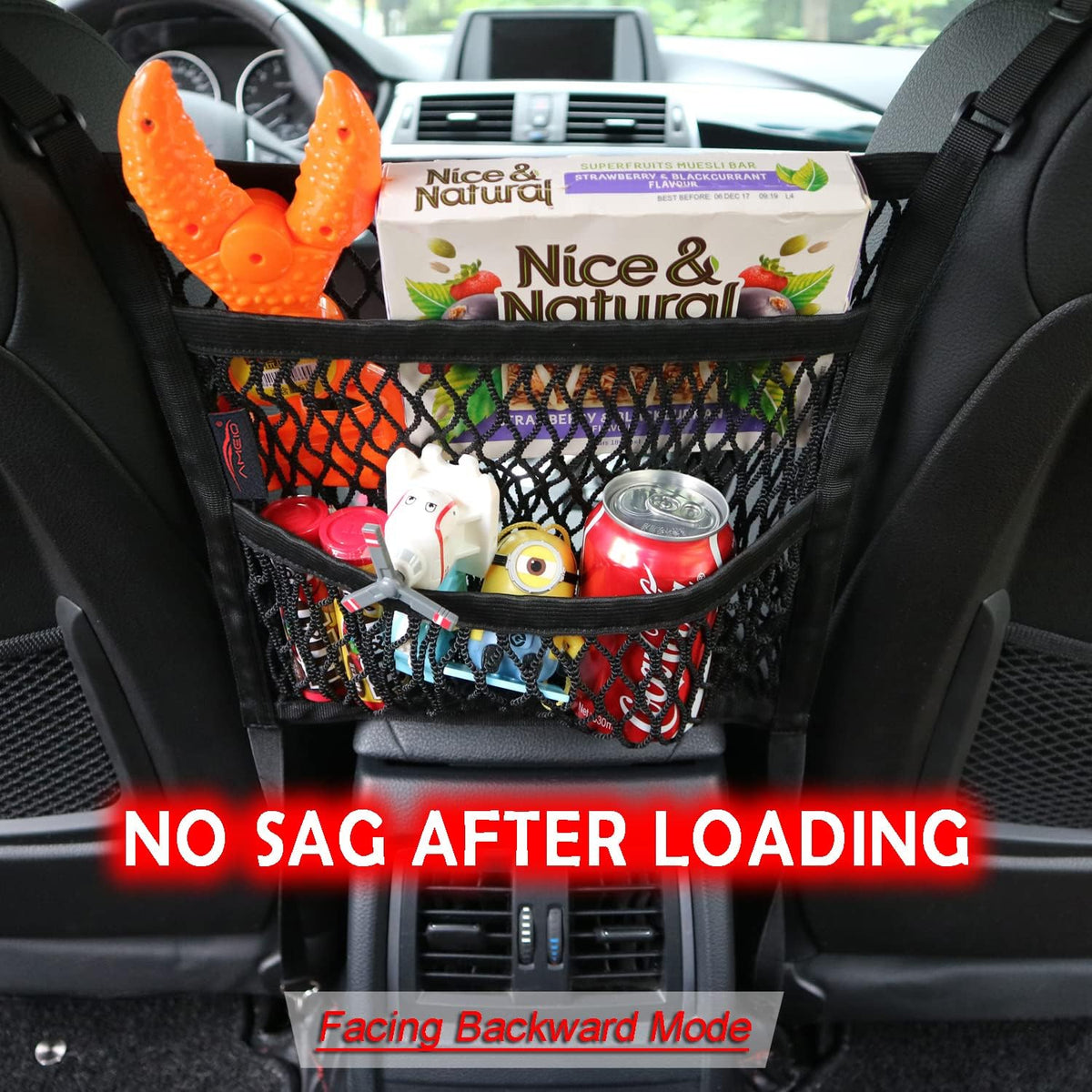 Car Accessories, Organizer Storage Between Front Seats, Purse Handbag Holder of 3 Layers Mesh Net Pocket Bag, Backseat Dog Pet Barrier, Patented