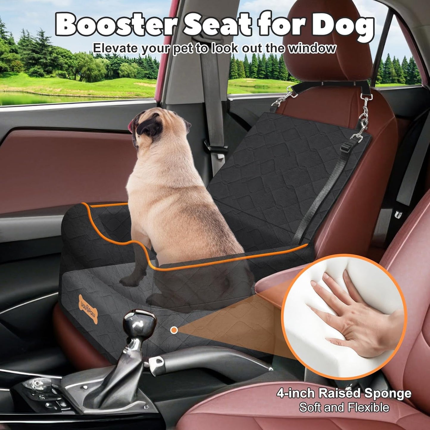Small Dog Car Seat, Waterproof Dog Booster Seat with Thick