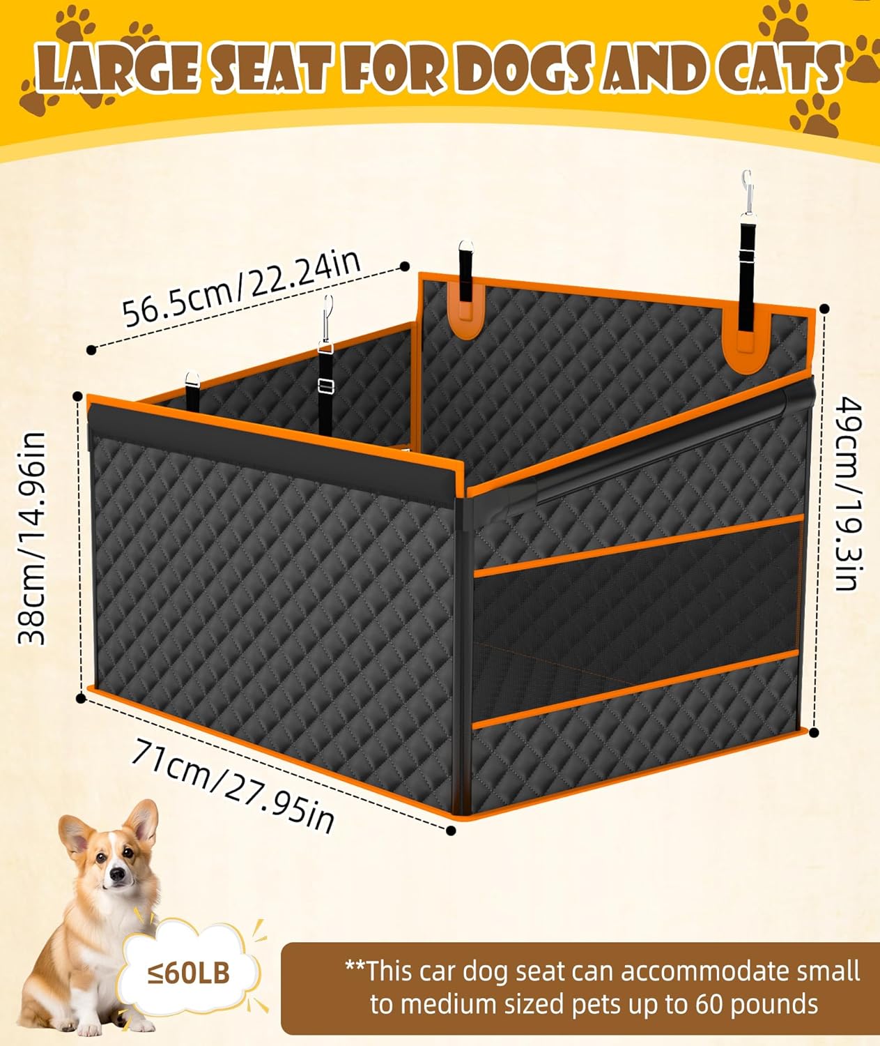 Dog Car Seat for Large Dogs, Foldable Pet Car Seat with