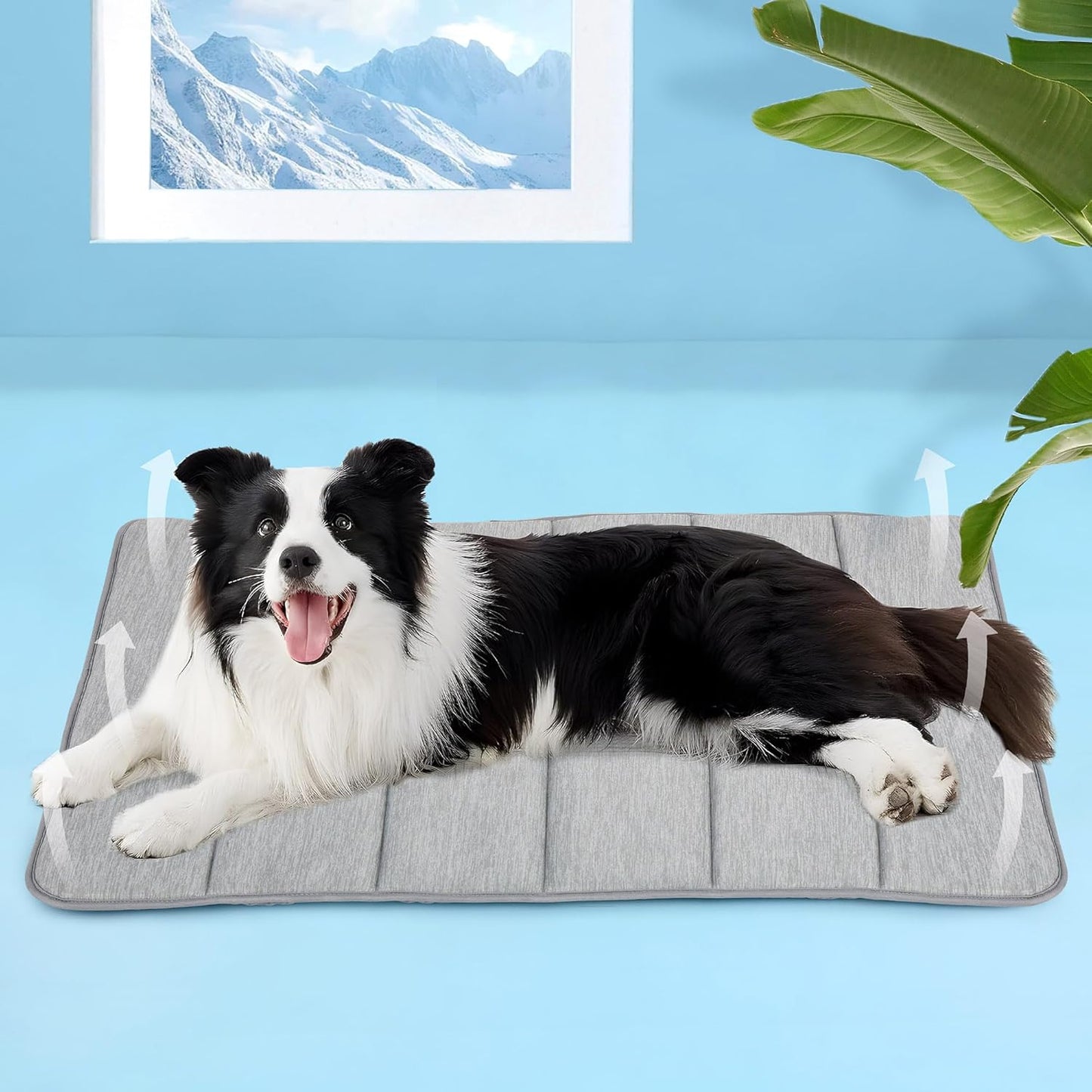 Cooling Dog Mat Q-Max>0.5 - Rapid Cooling Tech, Thin Breathable Crate Pad, Portable Washable Summer Mat, Chill Soothing Fabric - 35"x23" Large Dog, Grey