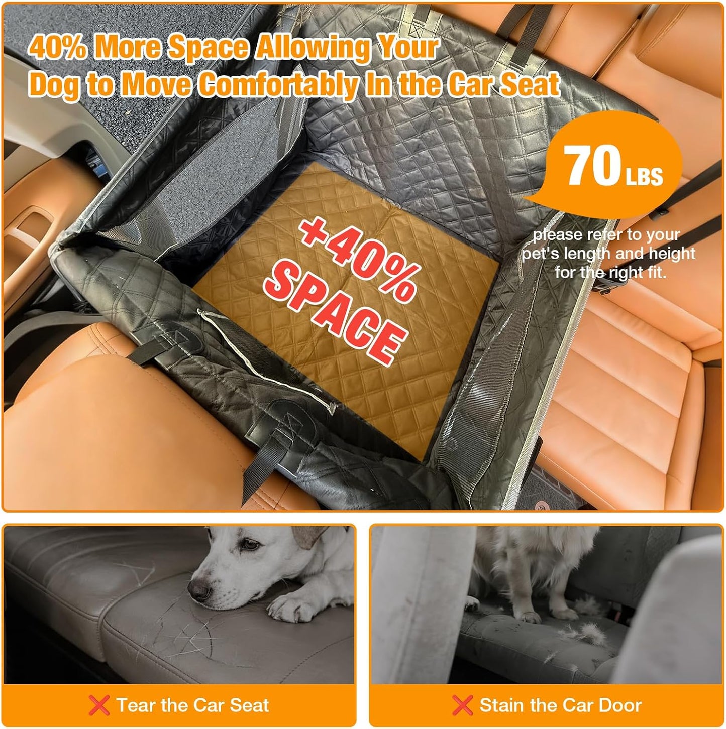 Dog Car Seat for Large Dogs, Back Seat Extender with Mesh