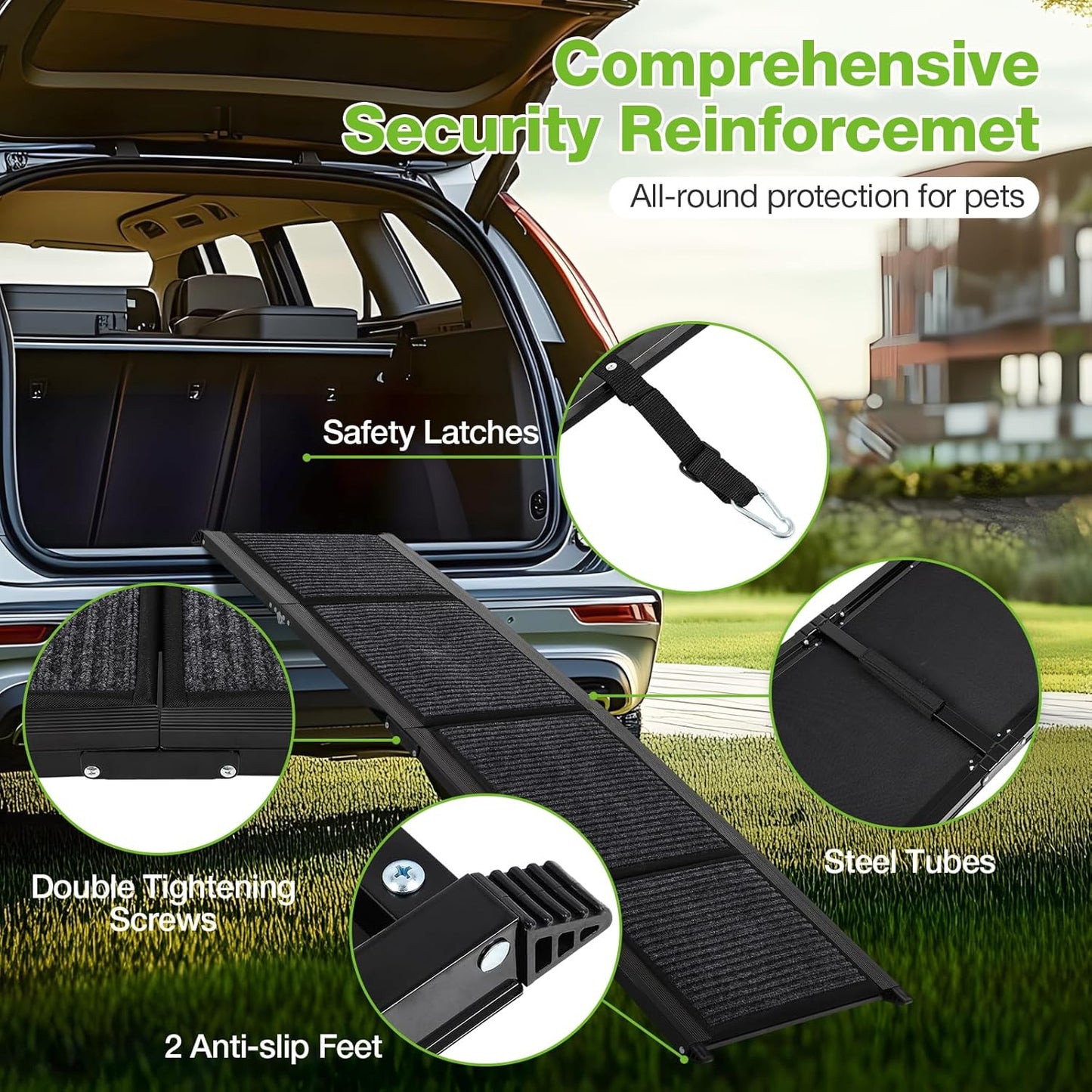 Dog Ramp for Car，63" x 17" Wide Folding Pet Ramp Dog Ramps